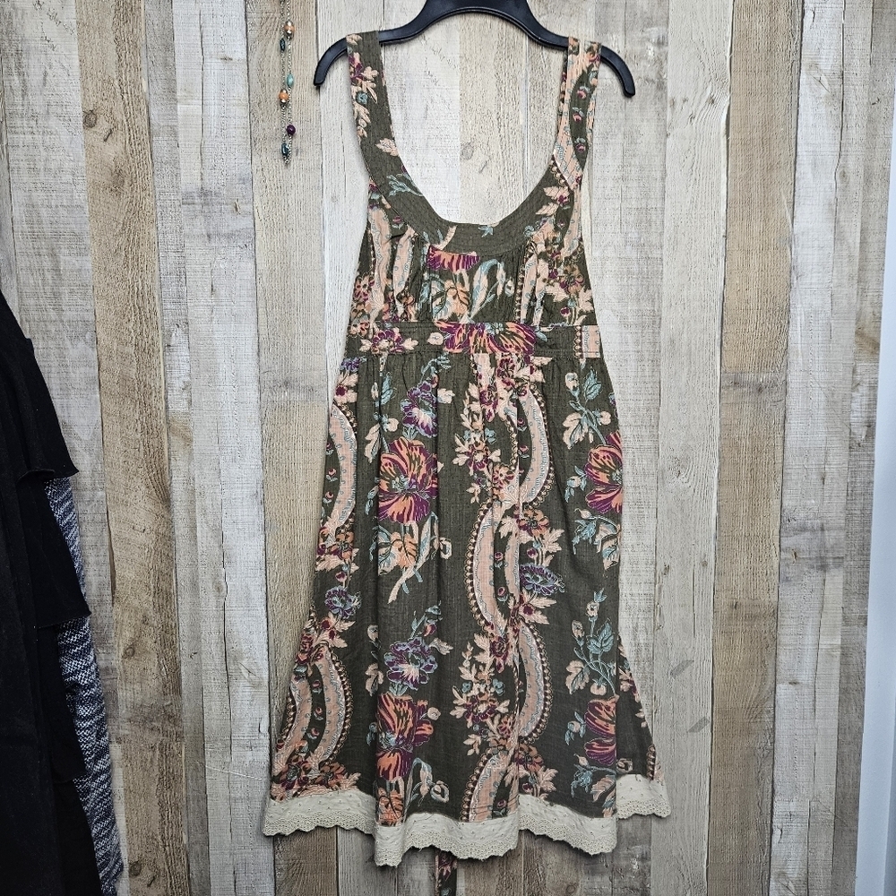 Vintage Forever 21 Floral Sleeveless Mini Dress Size Large Attached Belt